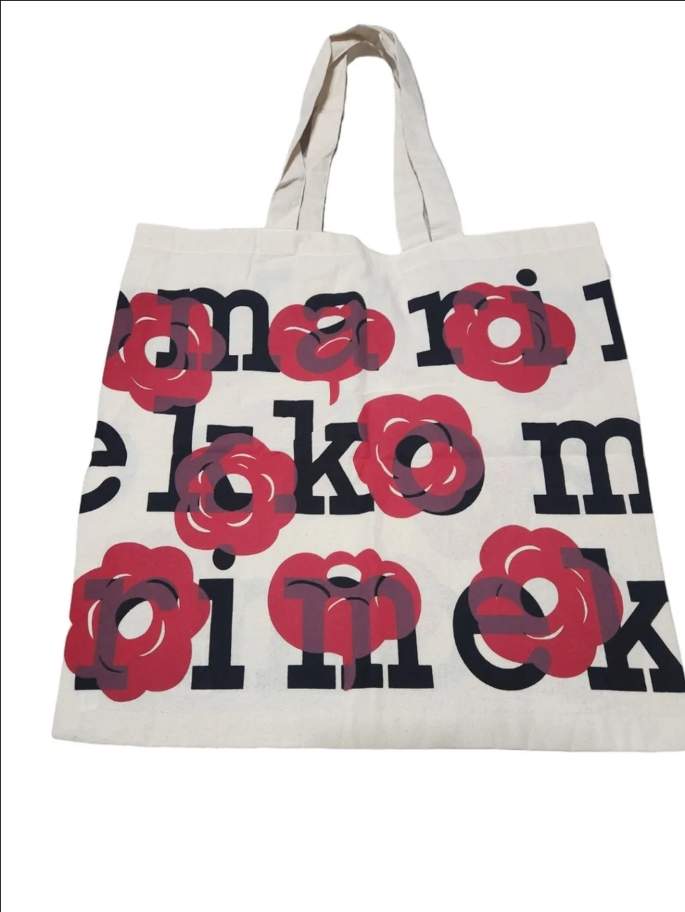 Marimekko Beige Tote With Red Floral Design